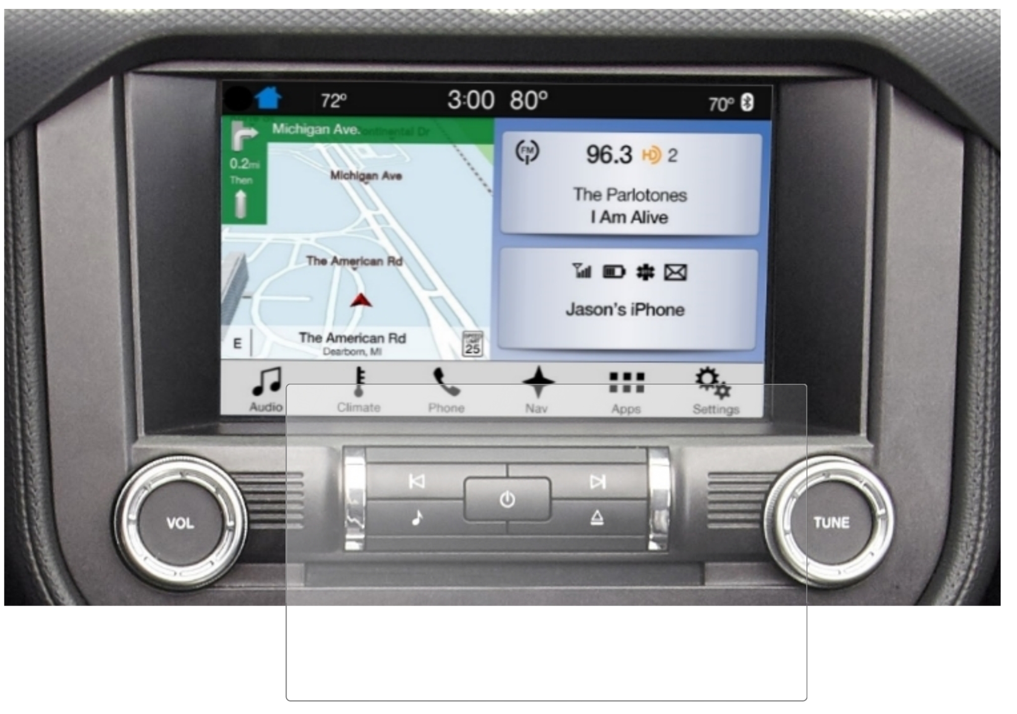 Schutzfolie für Ford Mustang Navi (ab BJ 2015) Anti-Shock matt 9H Display Folie