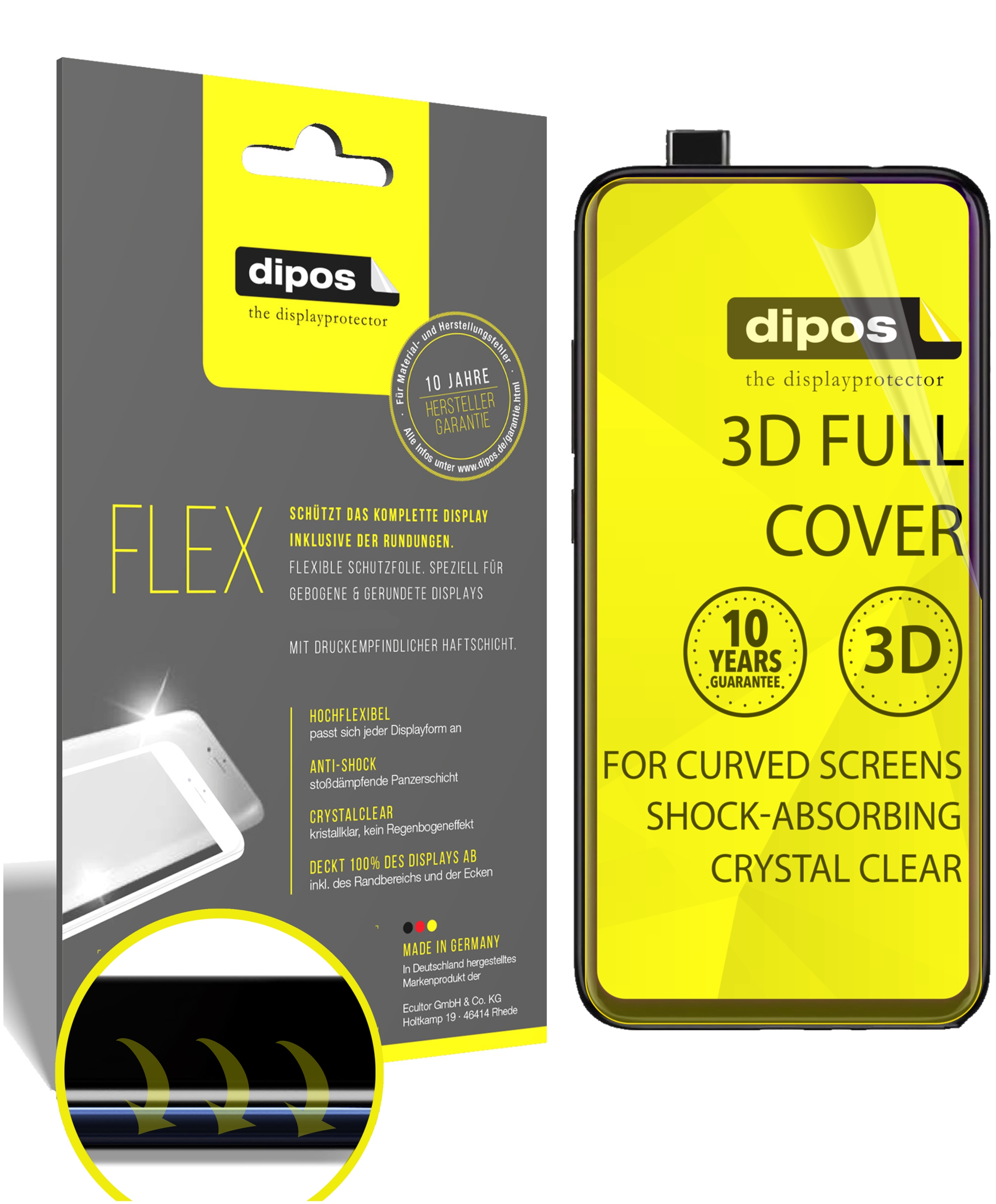 Dipos FLEX Pellicola Protettiva 3D Full Cover Per Xiaomi Mi Note 10 Pro: 2 Pezzi, Antiurto, Trasparente, Made In Germany - 5