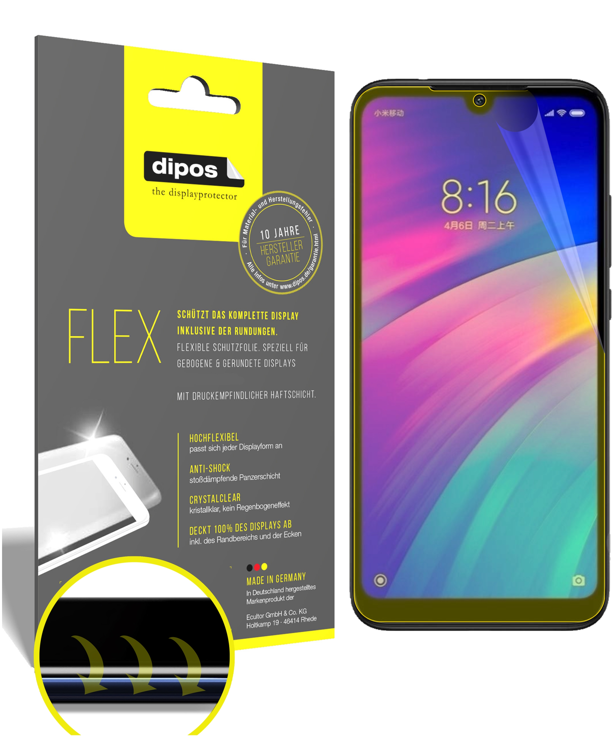 Dipos 2 Pellicole Protettive Per Xiaomi Redmi 7 – Crystalclear, Taglio Laser, Made In Germany