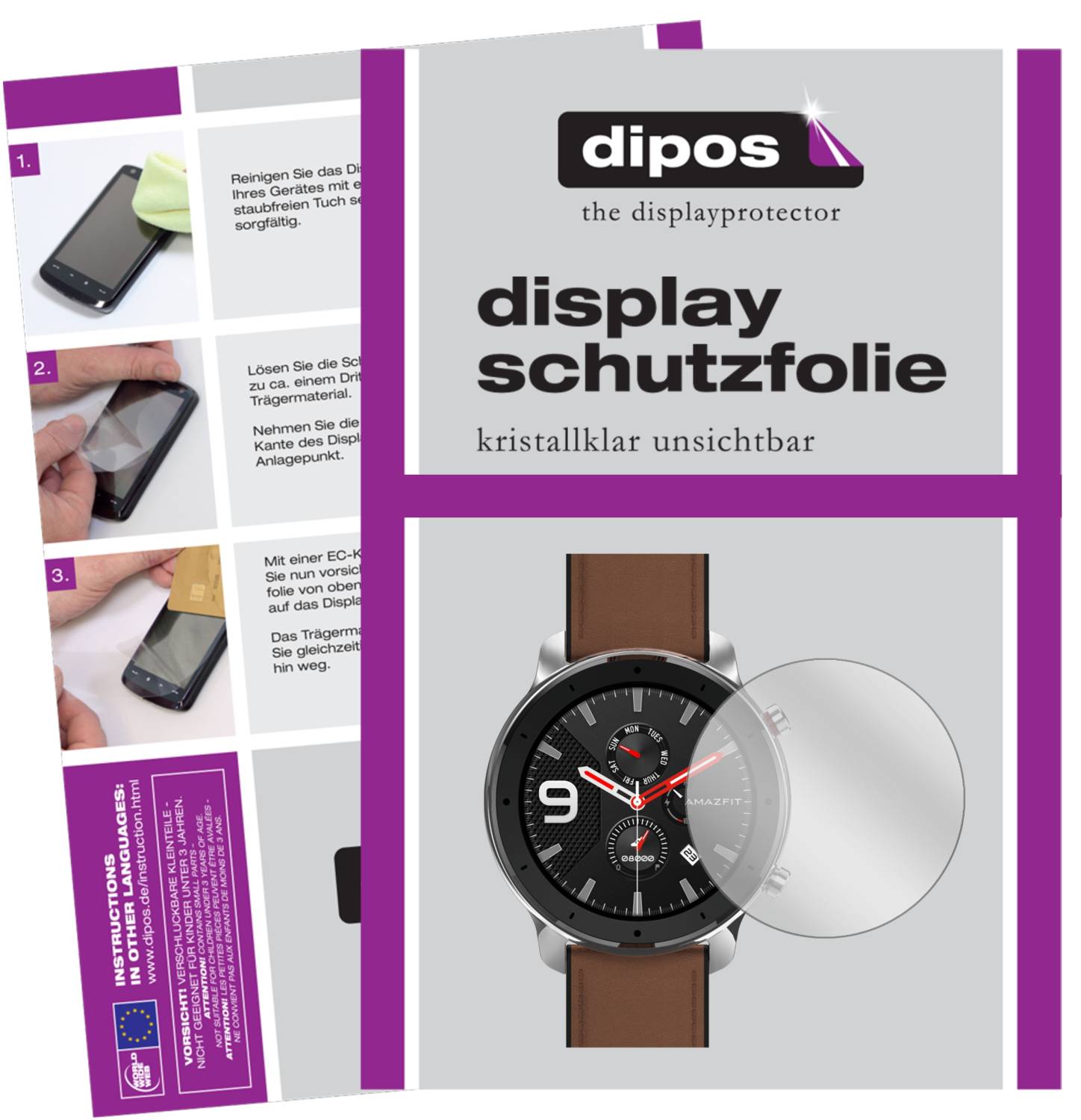 6x Pellicola per Ticwatch E Smartwatch Protettiva Protezione Cristallo