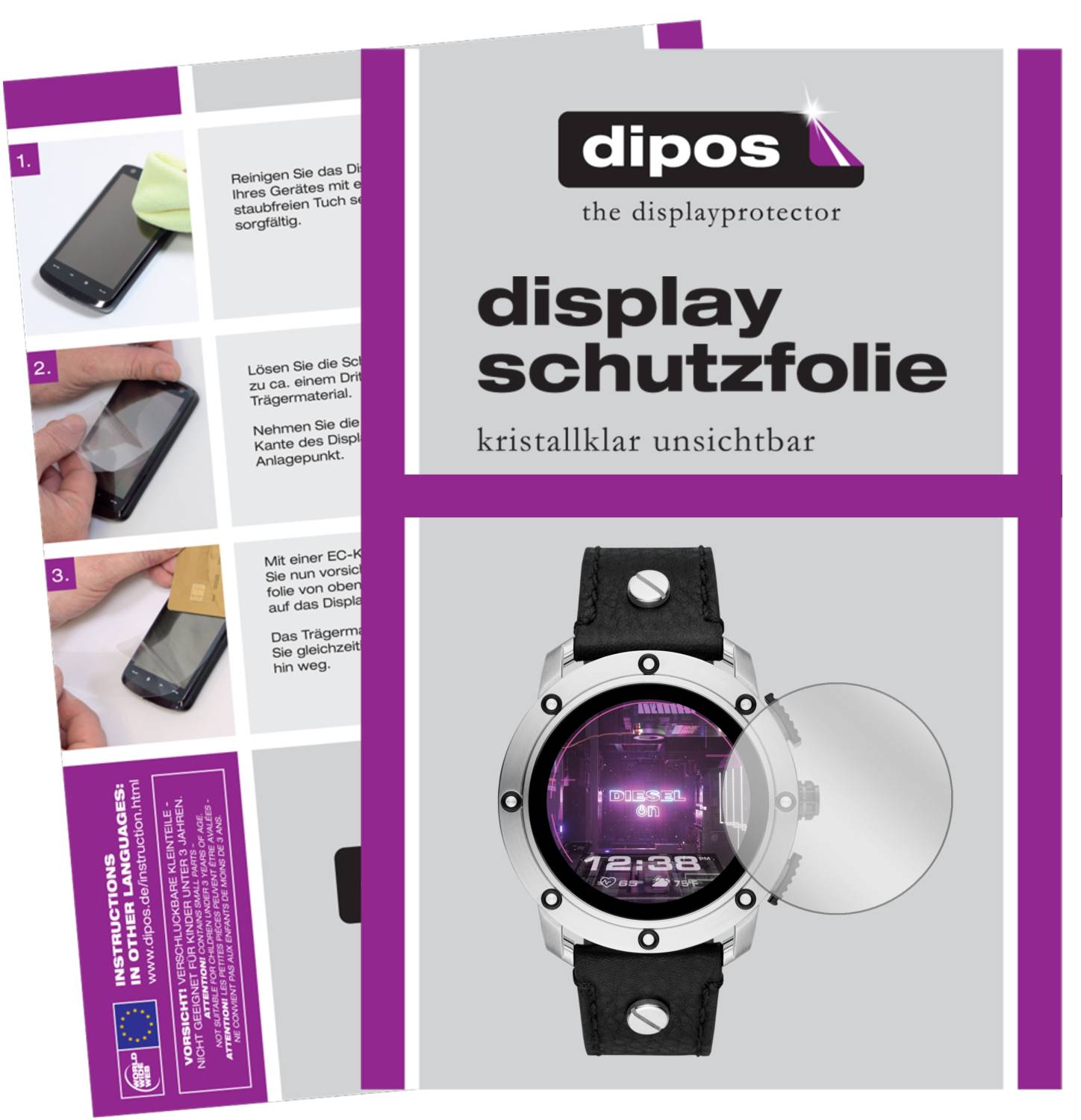 Dipos Pellicola Protettiva Opaca Per Diesel On Smartwatch Axial – 2 Pezzi, Vetro Flessibile 9H, Antiurto, Antigraffio, Made In Germany