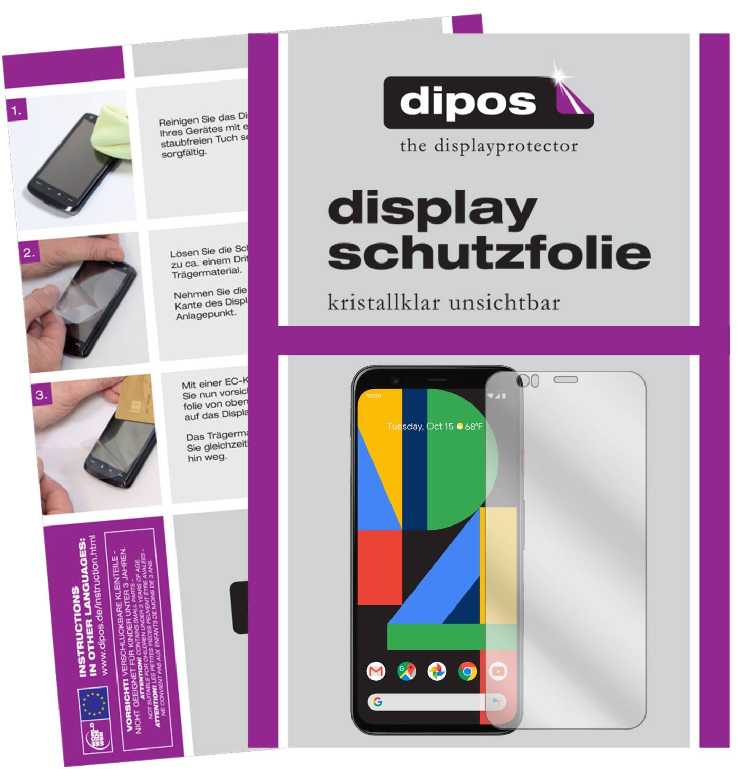 Dipos Pellicola Protettiva Flessibile Per Google Pixel 4 – Durezza 9H, Anti-impronta, Senza Bolle, Made In Germany (2 Pezzi) - 6