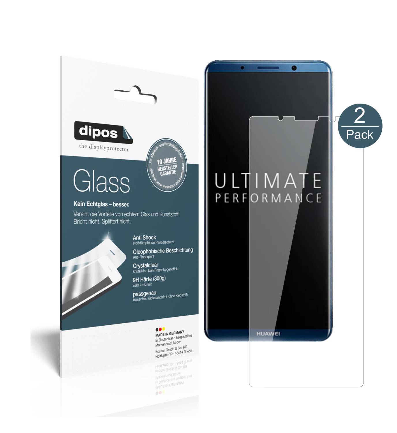 Dipos Glass 2X Pellicola Protettiva In Vetro Flessibile 9H Per Huawei Mate 20 Lite – Antiurto, Trasparente - 2