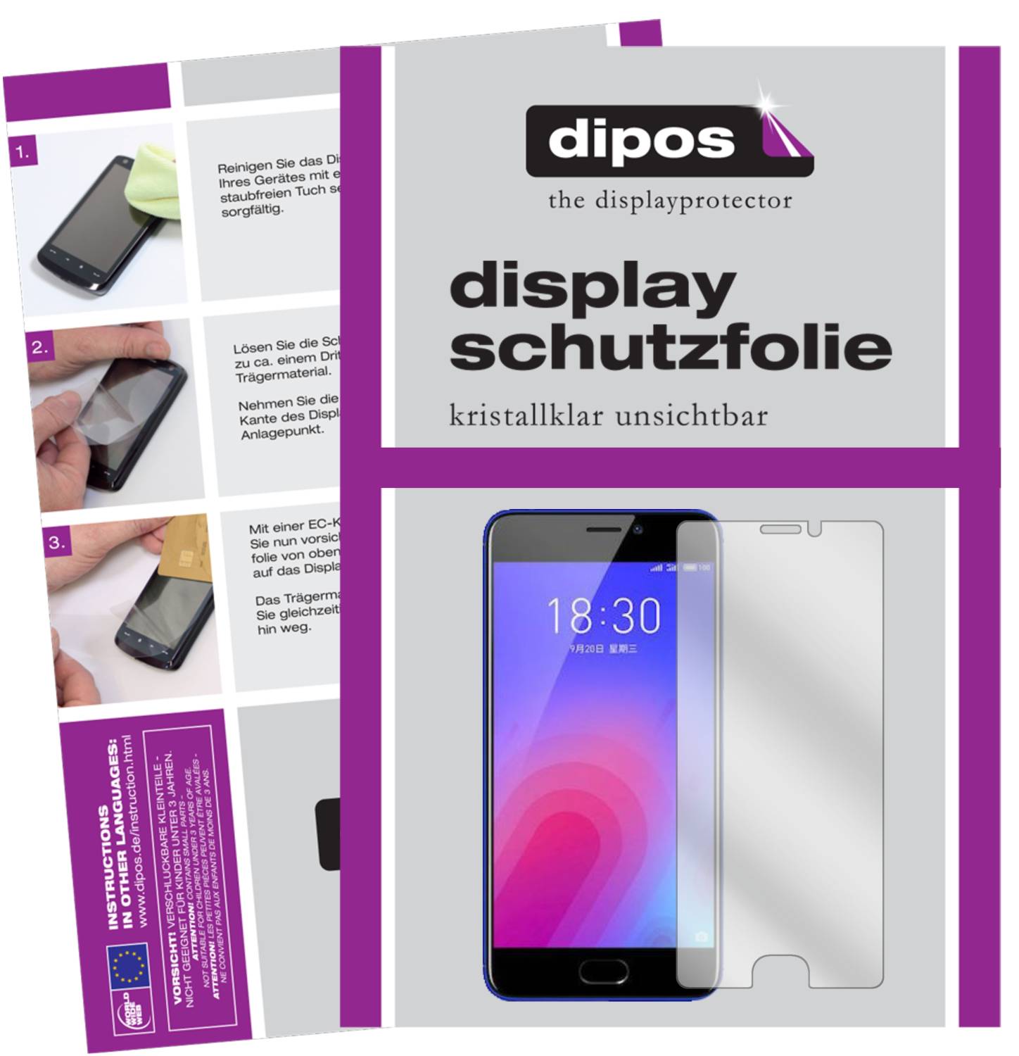 6 Pellicole Protettive Dipos Crystalclear Per Meizu M6 - Protezione Schermo Anti Graffio Made In Germany - 2