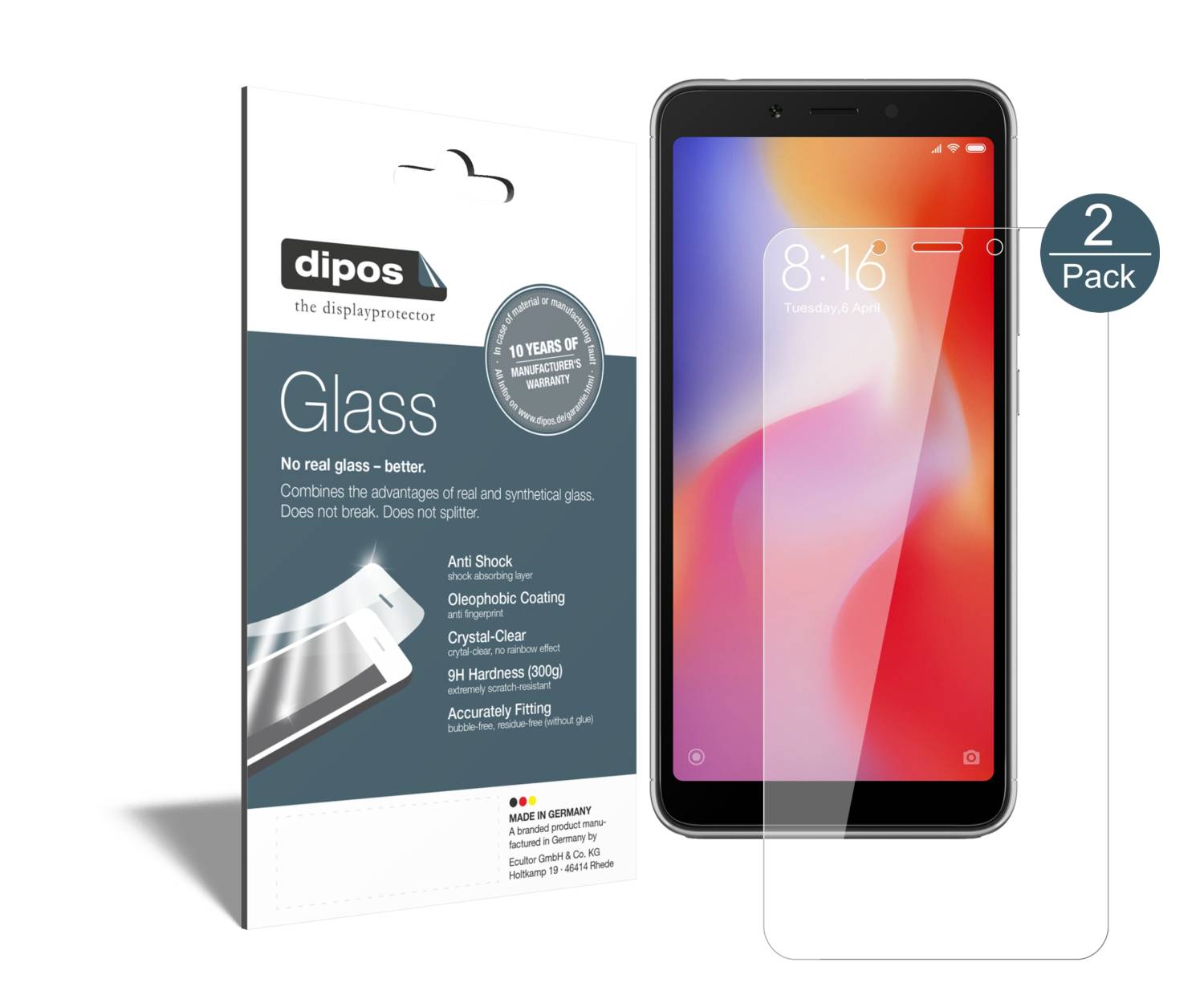 Dipos 2 Pellicole Protettive Crystalclear Compatibili Con Xiaomi Redmi 6A, Made In Germany, Taglio Laser