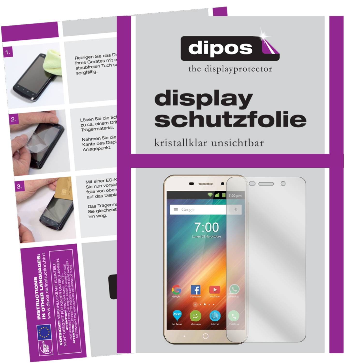 2x Pellicola Protettiva Dipos Crystalclear Per ZTE Blade V7 Lite - Trasparente Anti Graffio, Made In Germany - 2